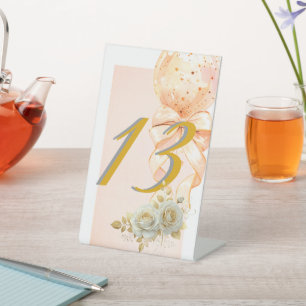 Elegante rosa und goldene Luftballon-Geburtstagsfe Sockelschild