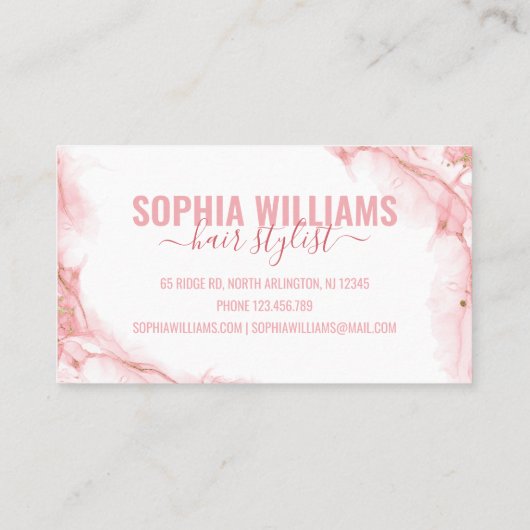 Elegante rosa und goldene, moderne flüssige Wasser Visitenkarte (Rückseite)