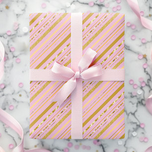 Elegante rosa und goldene Pseudo-Folienstreifen Geschenkpapier