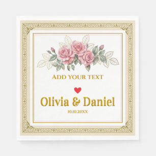Elegante rosa und goldene Schrift Hochzeit Serviette