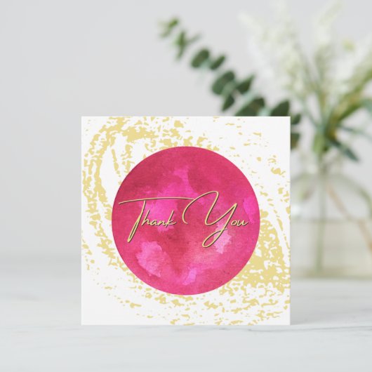 Elegante rosa und goldene Wasserfarbe Abstrakt Art Dankeskarte (Stehend Vorderseite)