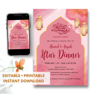 Elegante rosa und goldene Wasserfarbe Arch Iftar-D Einladung