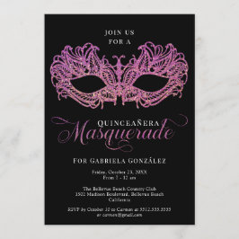 Elegante Rosa und Goldmasquerade Maske Quinceanera Einladung