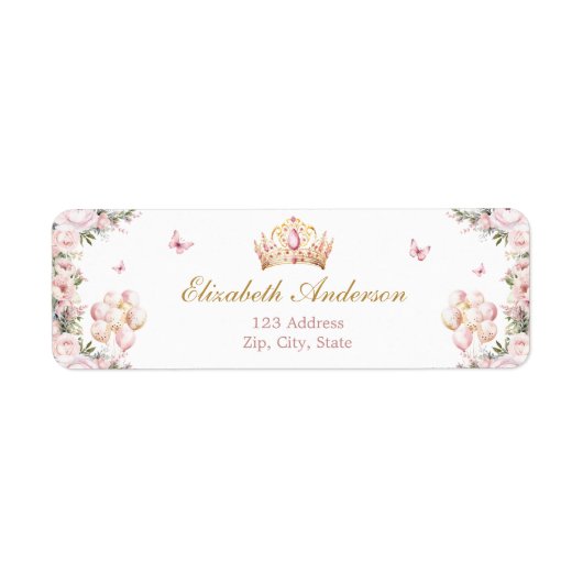 Elegante Rosa- und Goldprinzessin-Rücksendeadresse (Vorne)
