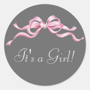 Elegante rosa und graue Baby-Shower-Aufkleber Runder Aufkleber