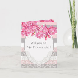 Elegante, rosa und graue, florale Hochzeit Dankeskarte