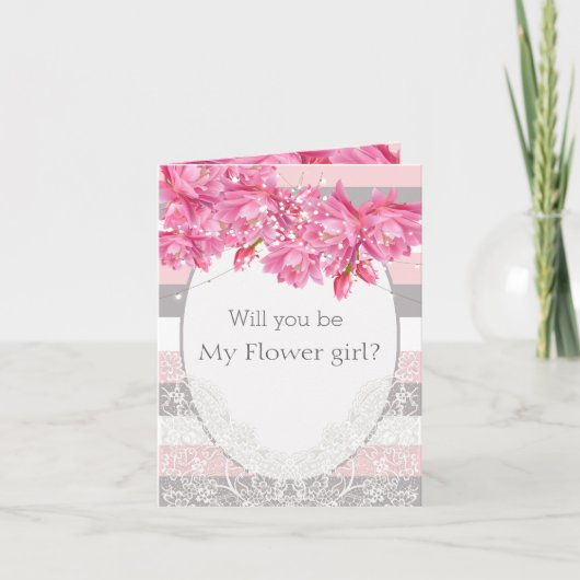 Elegante, rosa und graue, florale Hochzeit Dankeskarte (Vorderseite)