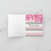 Elegante, rosa und graue, florale Hochzeit Dankeskarte (Innenseite)