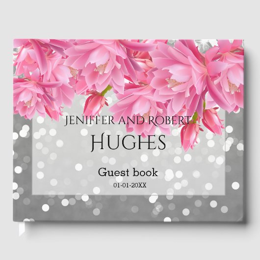 Elegante, rosa und graue, florale Hochzeit Gästebuch (Vorderseite)