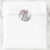 Elegante rosa und graue Korsett-Stickers Runder Aufkleber (Tasche)