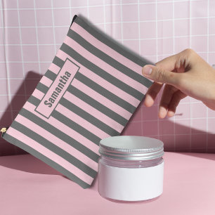 Elegante rosa und graue Streifen Minimalistischer Zubehörtasche