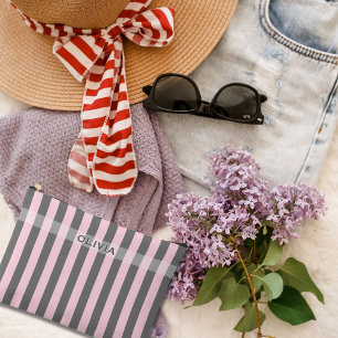 Elegante rosa und graue Streifen Minimalistischer Zubehörtasche