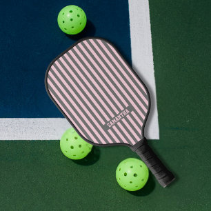 Elegante rosa und graue Streifen monogrammiert nac Pickleball Schläger