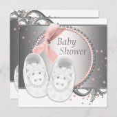 Elegante Rosa und Gray Baby Dusche Einladung (Vorne/Hinten)