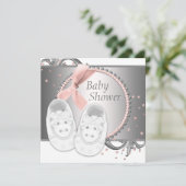 Elegante Rosa und Gray Baby Dusche Einladung (Stehend Vorderseite)