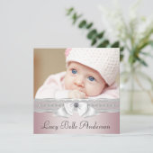 Elegante Rosa- und Gray-Geburtshinweise Ankündigung (Stehend Vorderseite)