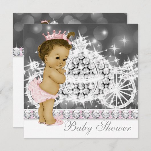 Elegante Rosa und Gray Princess Baby Dusche Einladung (Vorne/Hinten)