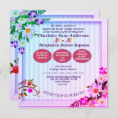 Elegante Rosa- und Grünblütenhochzeit Einladung (Vorne/Hinten)