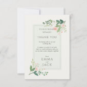 Elegante rosa und grüne blumenreiche Hochzeit Viel Dankeskarte (Vorderseite)