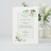 Elegante rosa und grüne blumenreiche Hochzeit Viel Dankeskarte (Stehend Vorderseite)