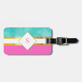 Elegante rosa und grüne Streifen mit Monogramm Gepäckanhänger