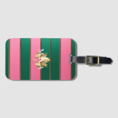 Elegante rosa und grüne Streifen Mit Monogramm Gepäckanhänger (Vorderseite (Horizontal))