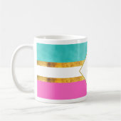 Elegante rosa und grüne Streifen mit Monogramm Kaffeetasse (Links)