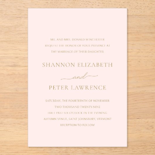 Elegante rosa und klassische Hochzeit Acryleinladungen (Vorderseite)