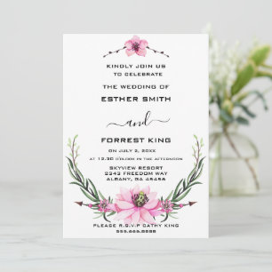Elegante Rosa und Lila blumengeschichtliche Einlad Einladung