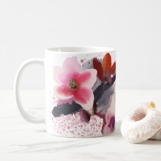Elegante rosa und Lila Kirschblüten Kaffeetasse (Mit Donut)