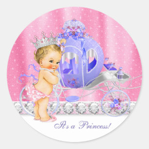 Elegante rosa und lila Prinzessin Baby Shower Runder Aufkleber