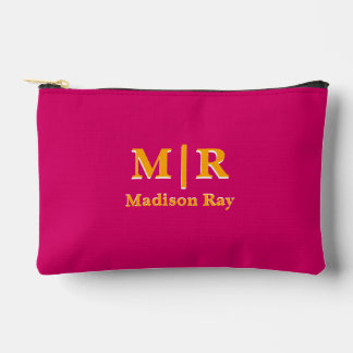 Elegante rosa und orange Monogramm-Initialen Zubehörtasche