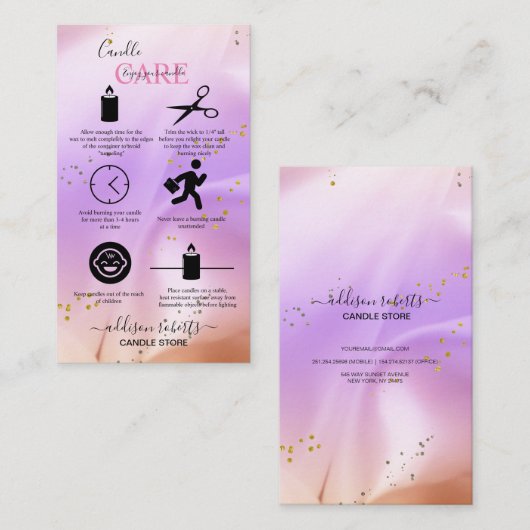 Elegante Rosa und orangefarbene Kerzenpflege Visitenkarte (Vorne/Hinten)