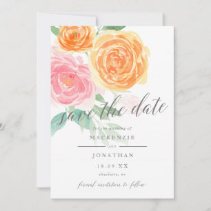 Elegante rosa und orangefarbene Rosen Foto Hochzei Save The Date