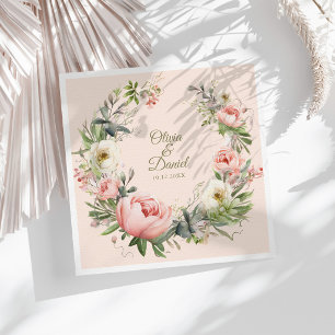 Elegante Rosa- und Pfirsich-Pfingstrosen-Hochzeits Serviette