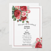 Elegante Rosa und Rosa Roses Einladung zur Hochzei (Vorne/Hinten)