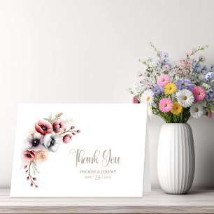 Elegante rosa und rote Blumenhochzeit Dankeskarte