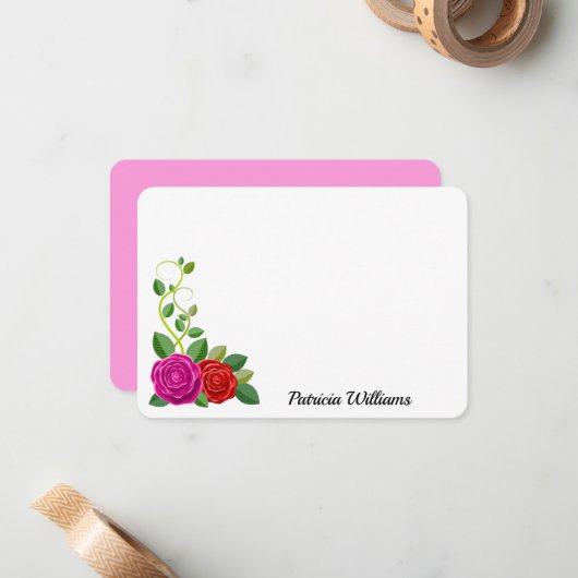 Elegante Rosa und Rote Rose Blume Mitteilungskarte (Vorderseite/Rückseite Beispiel)