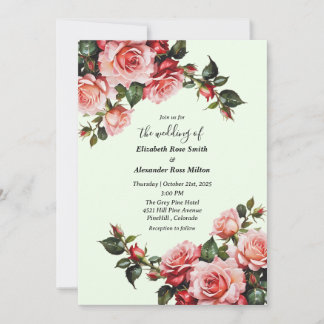 Elegante rosa und rote Rosen Blumenhochzeit Einladung