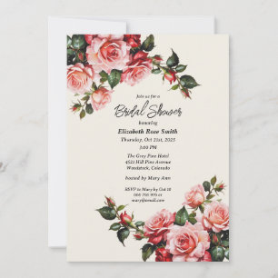 Elegante rosa und rote Rosen Blumenhochzeit Einladung