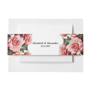 Elegante rosa und rote Rosen Blumenhochzeit Einladungsbanderole