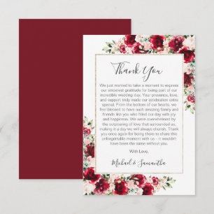 Elegante rosa und rote Rosen Hochzeit Dankeskarte