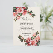 Elegante Rosa und rote Rosen Hochzeit mit Blumenbe Dankeskarte (Stehend Vorderseite)