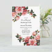 Elegante Rosa und rote Rosen Hochzeit mit Blumenbe Einladung (Stehend Vorderseite)
