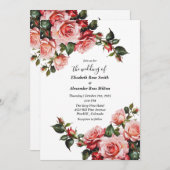 Elegante Rosa und rote Rosen Hochzeit mit Blumenbe Einladung (Vorne/Hinten)