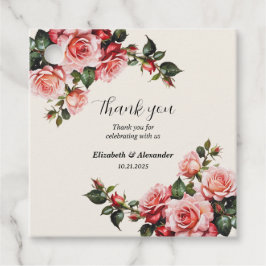 Elegante Rosa und rote Rosen Hochzeit mit Blumenbe Geschenkanhänger