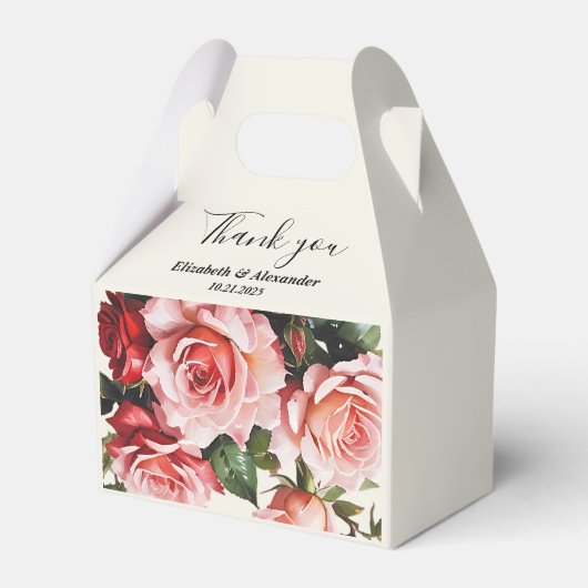 Elegante Rosa und rote Rosen Hochzeit mit Blumenbe Geschenkschachtel (Vorderseite)