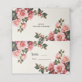 Elegante Rosa und rote Rosen Hochzeit mit Blumenbe Platzkarte (Außenseite Aufgefaltet)