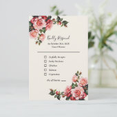 Elegante Rosa und rote Rosen Hochzeit mit Blumenbe RSVP Karte (Stehend Vorderseite)