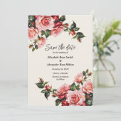 Elegante Rosa und rote Rosen Hochzeit mit Blumenbe Save The Date (Stehend Vorderseite)